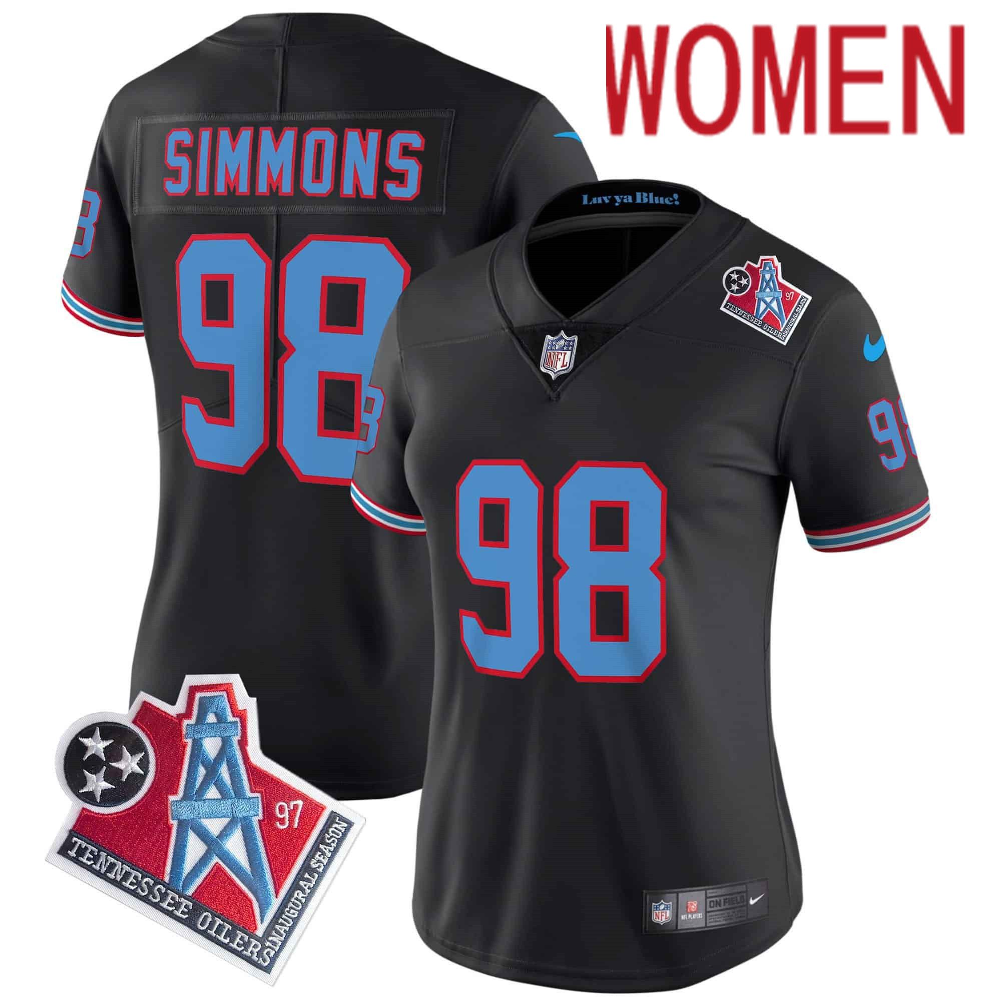 Women Tennessee Titans #98 Simmons Black 1997 Throwback 2024 Nike Limited Vapor NFL Jersey